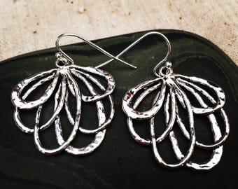 Silver Fan Earrings - Lotus Flower Earrings - Silver Petal Earrings - Modern Flower Earrings - Gifts For Her - Lotus Flower Jewelry Gifts