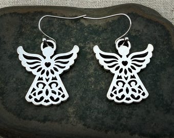 Silver Angel Earrings - Angel Dangle Earrings - Christmas Angel Earrings - Silver Angel Jewelry - Angel Jewelry Gifts - Angel Gifts For Her