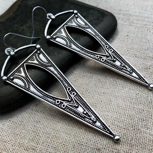 Long Boho Dangle Earrings - Silver Boho Drop Earrings - Funky Silver Statement Earrings - Large Bohemian Dangle Earrings - Gifts For Her