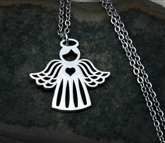 SALE - Heart Angel Necklace - Silver Angel Necklace - Christmas