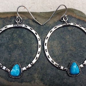 Turquoise Hoop Earrings - Boho Turquoise Earrings - Silver Turquoise Earrings - Turquoise Hoops - Southwestern Earrings - Turquoise Gifts