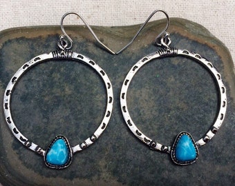 SALE -Turquoise Hoop Earrings - Boho Turquoise Earrings - Modern Turquoise Earrings - Aztec Turquoise Earrings - Blue Southwestern Earrings