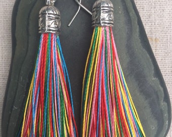 SALE - Multi Color Tassel Earrings - Colorful Statement Earrings - Unique Rainbow Earrings - Long Colorful Earrings - Rainbow Jewelry Gifts