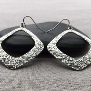 Unique Statement Earrings - Big Silver Earrings - Large Geometric Earrings - Modern Silver Earrings - Textured Mod Silver Earrings
