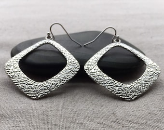 SALE - Unique Statement Earrings - Big Silver Earrings - Large Geometric Earrings - Modern Silver Earrings - Textured Mod Silver Earrings