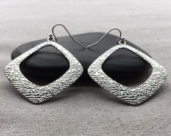 Unique Statement Earrings - Big Silver Earrings - Large Geometric Earrings - Modern Silver Earrings - Textured Mod Silver Earrings