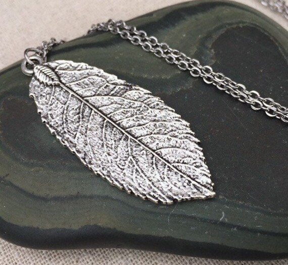 Statement Leaf Necklace Big Silver Pendant - Big Leaf Pendant Necklaces Statement Leaf Necklace Big Silver Pendant - Big Leaf Pendant Necklaces