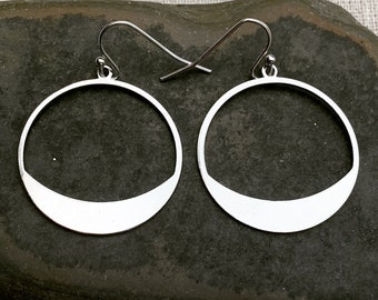 SALE - Minimalist Hoop Earrings - Silver Hoop Earrings - Mod Hoop Earrings - Everyday Hoop Earrings - Modern Hoop Earrings - Modern Jewelry