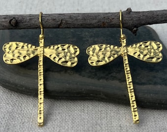 Modern Dragonfly Earrings - Rustic Dragonfly Earrings - Gold Dragonfly Earrings - Dragonfly Dangle Earrings - Dragonfly Jewelry