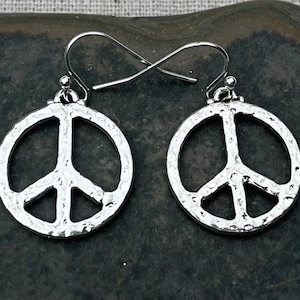 SALE - Silver Peace Earrings - Peace Sign Earrings - Peace Sign Jewelry - Peace Dangle Earrings - Peace Sign Gifts - Peace Sign Drop Earring