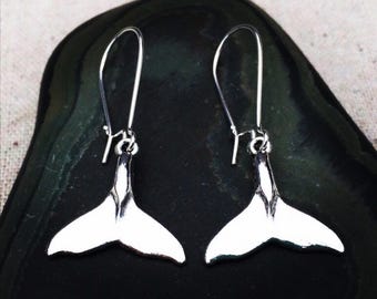 Boucles d'oreilles baleines en argent - Boucles d'oreilles queue de baleine - Cadeaux bijoux baleine - Bijoux queue de baleine - Cadeaux baleine pour elle - Boucles d'oreilles pendantes baleine