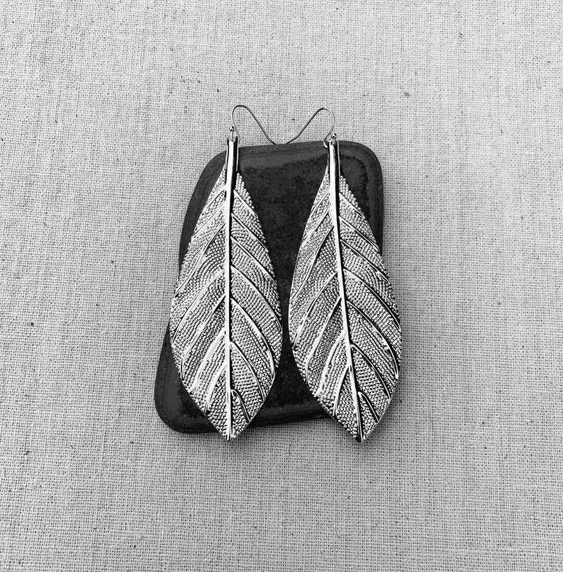 SALE Large Leaf Earrings Big Leaf Earrings Statement Leaf Earrings Boho Leaf Earrings Huge Leaf Earrings Silver Leaf Earrings image 10