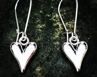 Dainty Heart Earrings - Silver Heart Earrings - Heart Dangle Earrings - Minimalist Heart Earrings - Modern Heart Earrings - Heart Jewelry