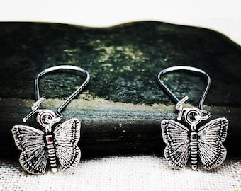 Tiny Butterfly Earrings - Silver Butterfly Earrings - Butterfly Dangle Earrings - Dainty Butterfly Earrings - Butterfly Jewelry Gifts
