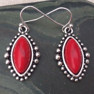 SALE - Red Stone Earrings - Red Jewelry - Southwestern Red Earrings - Red Santa Fe Earrings - Red Aztec Earrings - Red Silver Earrings