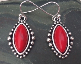 SALE - Red Stone Earrings - Red Jewelry - Southwestern Red Earrings - Red Santa Fe Earrings - Red Aztec Earrings - Red Silver Earrings