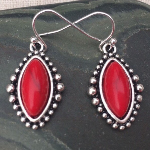 SALE - Red Stone Earrings - Red Jewelry - Southwestern Red Earrings - Red Santa Fe Earrings - Red Aztec Earrings - Red Silver Earrings