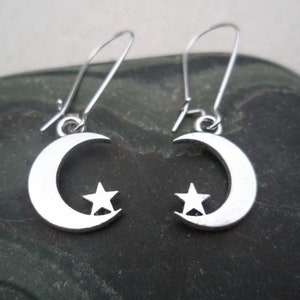 Moon & Star Earrings - Celestial Earrings - Dainty Moon Earrings - Moon Dangle Earrings - Small Moon Earrings - Little Star Earrings