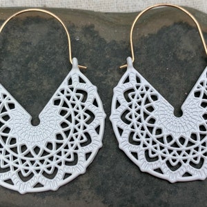 White Hoop Earrings - White Mandala Hoops - White Boho Hoops - White Mandala Earrings - White Jewelry Gifts - Gifts For Her - Bridal Gifts
