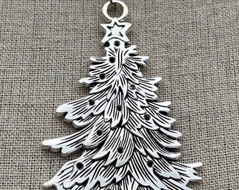 Large Christmas Tree Necklace - Statement Christmas Tree Necklace - Silver Christmas Tree Necklace - Xmas Tree Necklace - Xmas Jewelry Gifts