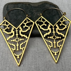Huge Arrow Earrings - Big Gold Earrings - Gold Statement Hoops - Large Aztec Earrings - Big Ethnic Hoops - Large Santa Fe Earrings