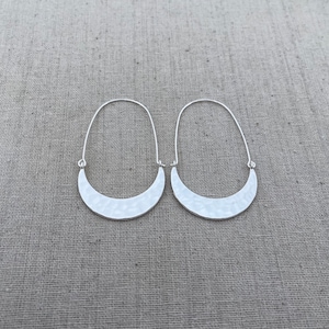 SALE Hammered Hoop Earrings Minimalist Hoop Earrings Modern Hoop Earrings Silver Hoop Earrings Crescent Hoop Earrings image 9