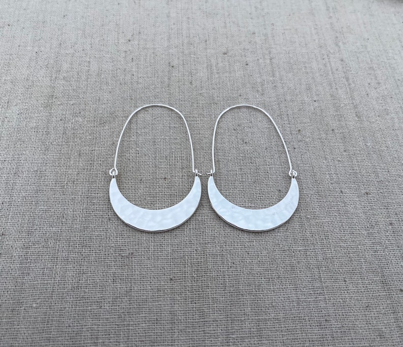 SALE Hammered Hoop Earrings Minimalist Hoop Earrings Modern Hoop Earrings Silver Hoop Earrings Crescent Hoop Earrings image 9