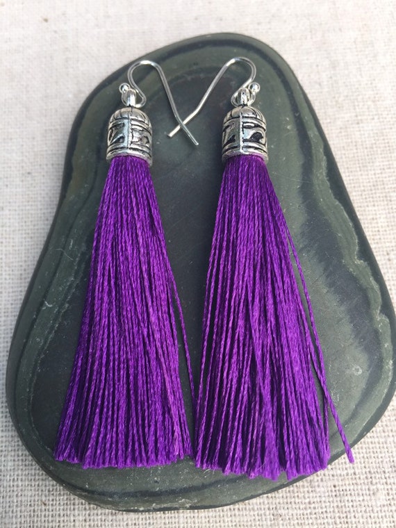 Purple & Gold Silk Tassel Earrings | Rachel Maddox Designs