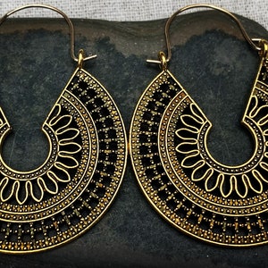 Gold Boho Hoops - Large Gold Hoops - Ethnic Gold Hoops - Gold Bohemian Hoops - Gold Boho Earrings - Gold Hoop Earrings - Boho Gifts For Her