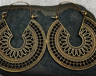 SALE - Big Boho Hoops - Large Gold Hoops - Ethnic Gold Hoops - Gold Bohemian Earrings - Big Gold Hoops - Gold Hoop Earrings - Boho Jewelry