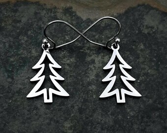 Boucles d'oreilles arbre de Noël - Boucles d'oreilles sapin - Boucles d'oreilles pin - Boucles d'oreilles arbre en argent - Boucles d'oreilles arbre de Noël - Cadeaux bijoux pour arbre de Noël