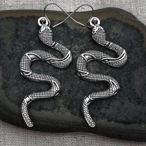 Large Snake Earrings - Snake Dangle Earrings - Silver Snake Earrings - Year of the Snake Jewelry - Snake Gifts For Her - Serpent Earrings
