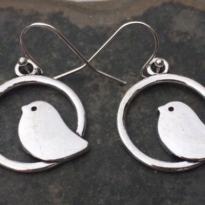 Mama Bird Earrings - Silver Bird Earrings - Bird Dangle Earrings - Mod Bird Earrings - Bird Jewelry Gifts - Gifts For Her - Gifts For Mom