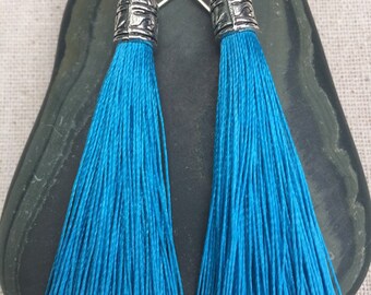 SALE - Sky Blue Tassel Earrings - Sky Blue Jewelry Gifts - Blue Statement Earrings - Unique Blue Earrings - Long Blue Earrings