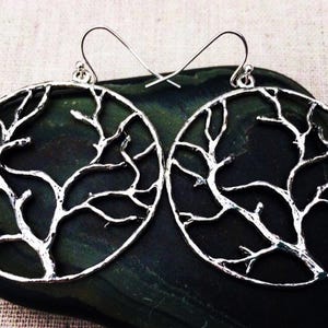 Silver Tree Earrings - Circle Tree Earrings - Tree Dangle Earrings - Tree Hoop Earrings - Tree Jewelry Gifts - Gifts For Her - Tree Gifts