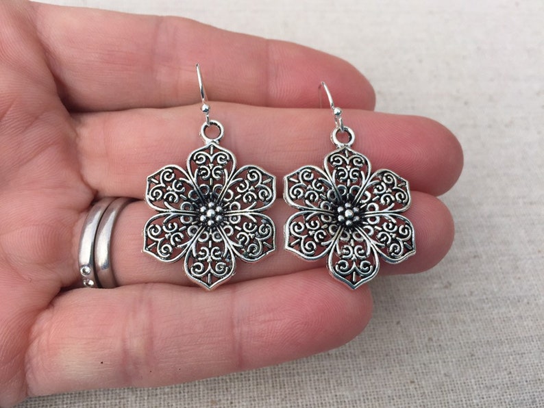 SALE Big Flower Earrings Flower Jewelry Gifts Floral Filigree Earrings Flower Statement Earrings Filigree Flower Jewelry image 6