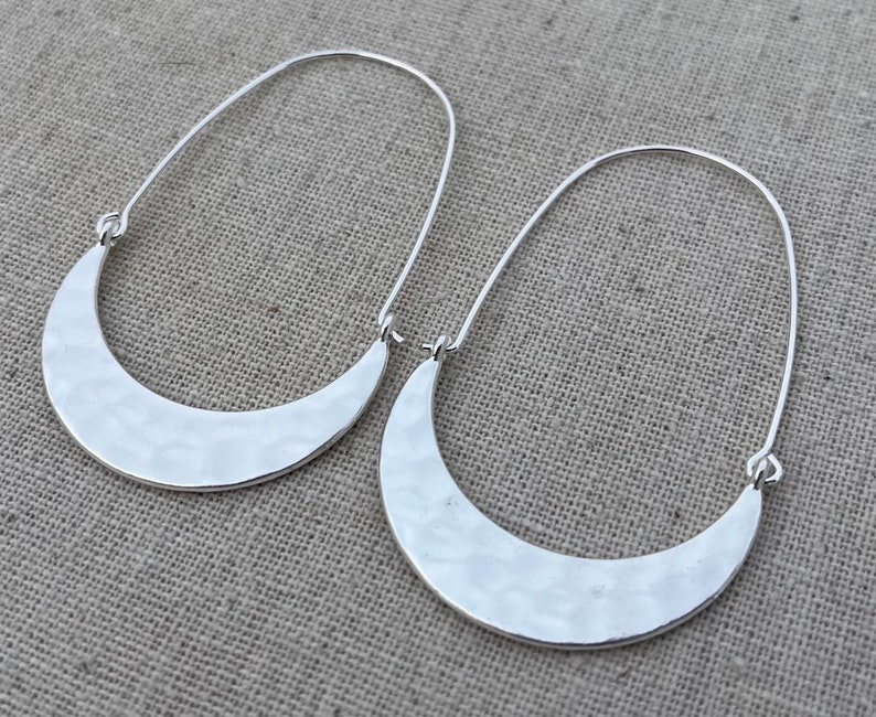 SALE Hammered Hoop Earrings Minimalist Hoop Earrings Modern Hoop Earrings Silver Hoop Earrings Crescent Hoop Earrings image 6