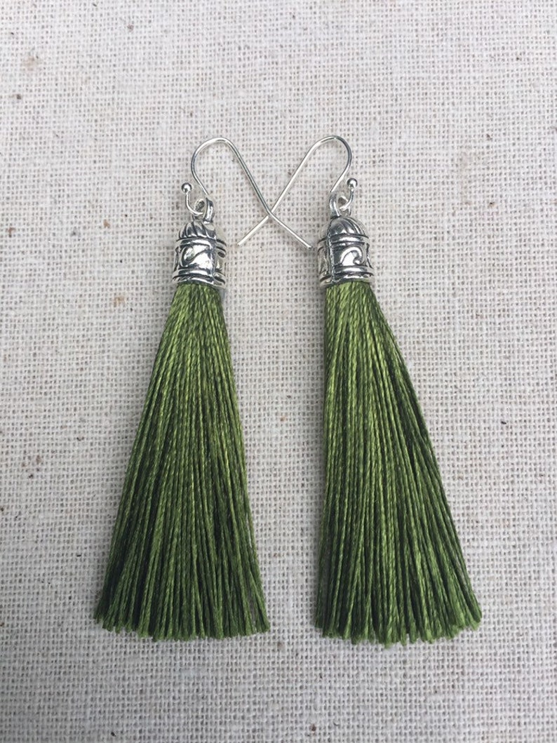 SALE Olive Green Tassel Earrings Olive Statement Earrings Etsy