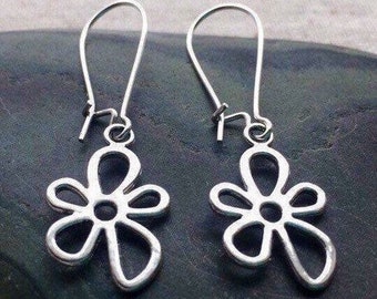 SALE - Whimsical Flower Earrings - Dainty Flower Earrings - Silver Dangle Earrings - Botanical Jewelry Gifts - Unique Flower Jewelry