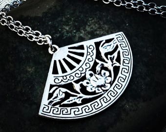 Silver Fan Necklace - Fan Pendant Necklace - Fan Jewelry Gifts - Oriental Necklace - Gifts For Her - Ornate Fan Necklace - Fan Gifts For Her