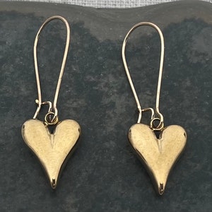 SALE - Gold Heart Earrings - Gold Dangle Heart Earrings - Gold Heart Drop Earrings - Little Gold Heart Earrings - Puffy Gold Heart Earrings