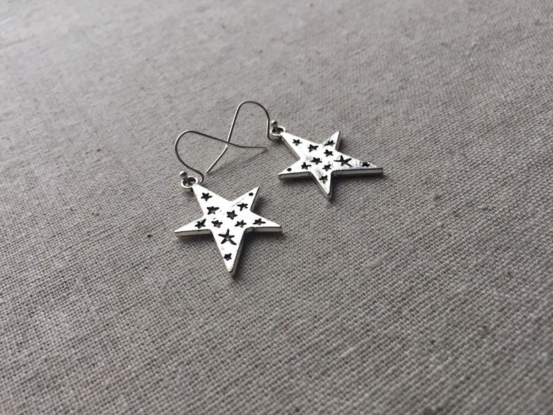 SALE Silver Star Earrings Celestial Earrings Big Star Earrings Star Jewelry Gifts Celestial Jewelry Unique Star Earrings image 5