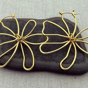 Big Gold Flower Hoops - Modern Flower Hoops - Large Flower Hoops - Flower Hoop Earrings - Statement Flower Earrings - Big Flower Earrings