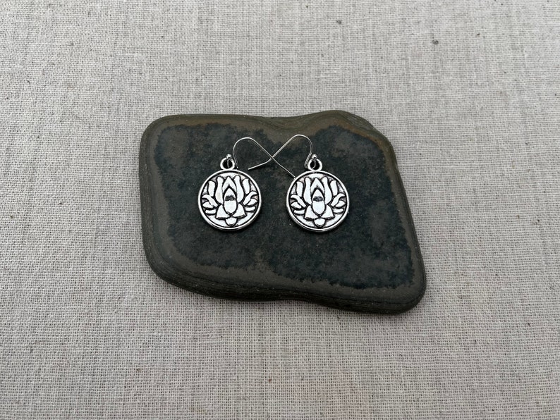 SALE Lotus Flower Earrings Lotus Dangle Earrings Lotus Drop Earrings Silver Flower Earrings Lotus Flower Jewelry Yoga Jewelry image 8