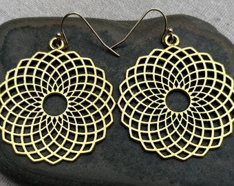SALE - Gold Mandala Earrings - Modern Gold Earrings - Gold Geometric Earrings - Big Gold Earrings - Gold Statement Earrings - Gold Jewelry