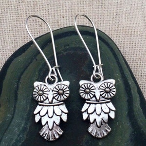 SALE - Silver Owl Earrings - Owl Dangle Earrings - Owl Drop Earrings - Boho Owl Earrings - Silver Owl Jewelry - Owl Jewelry Gifts