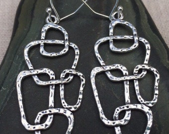 SALE - Silver Geometric Earrings - Modern Silver Earrings - Mod Silver Earrings - Silver Minimalist Earrings - Unique Dangle Drop Earrings