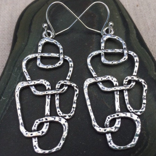 Silver Geometric Earrings - Modern Silver Earrings - Minimalist Earrings - Mod Dangle Earrings - Geometric Drop Earrings - Gifts For Her