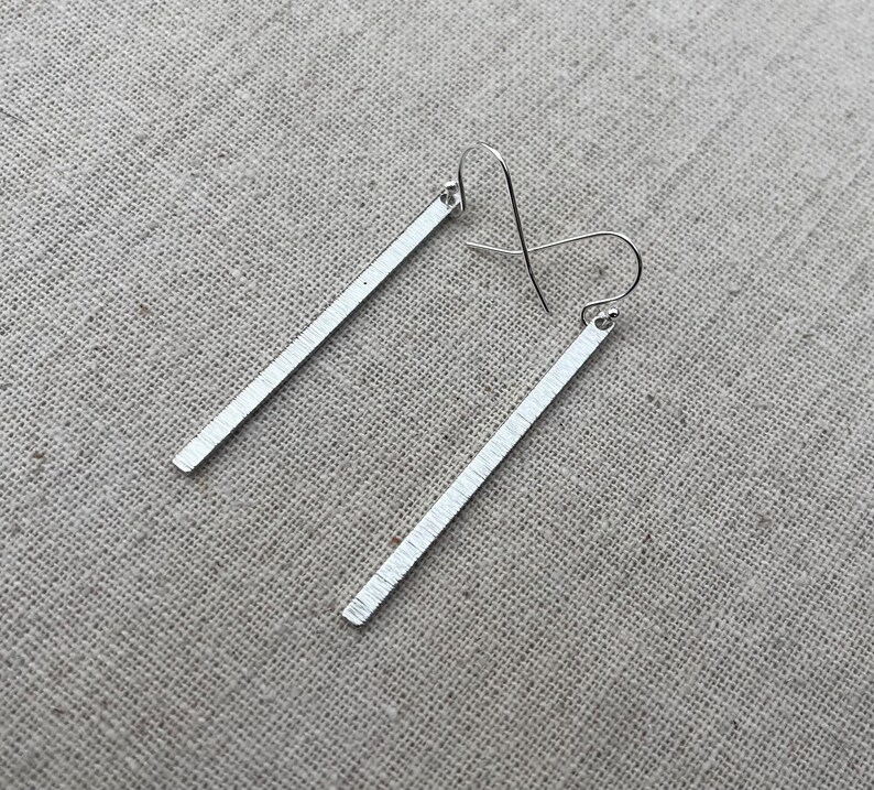 SALE Long Silver Earrings Minimalist Bar Earrings Modern Stick Earrings Skinny Geometric Dangle Earrings Elongated Drop Earrings image 6