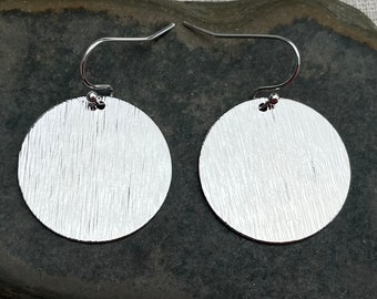 SALE - Silver Disc Earrings - Modern Dangle Earrings - Circle Dangle Earrings - Round Drop Earrings - Minimalist Geometric Earrings